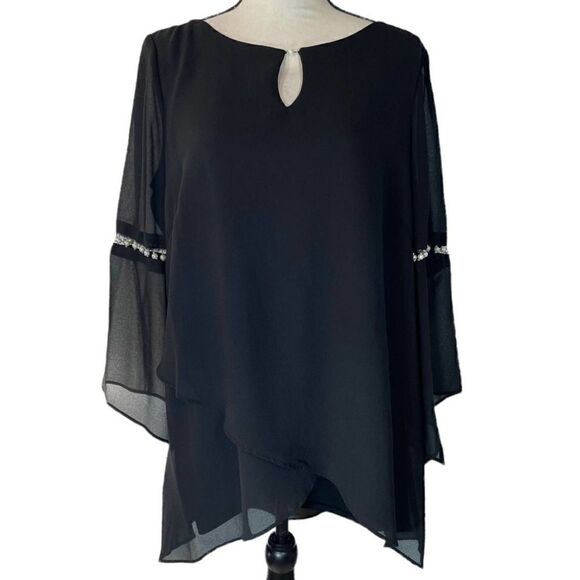 Le Bos Long Sleeve Bead Embellished Blouse Black Career Date Night Classy Top - Picture 13 of 13